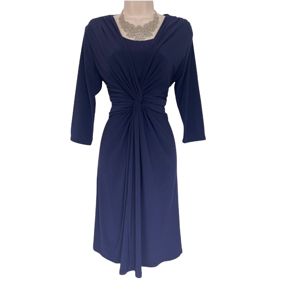 Size 12 NAVY BLUE TWIST/KNOT WAIST RUCHED DRESS Day/Evening Special Occasion